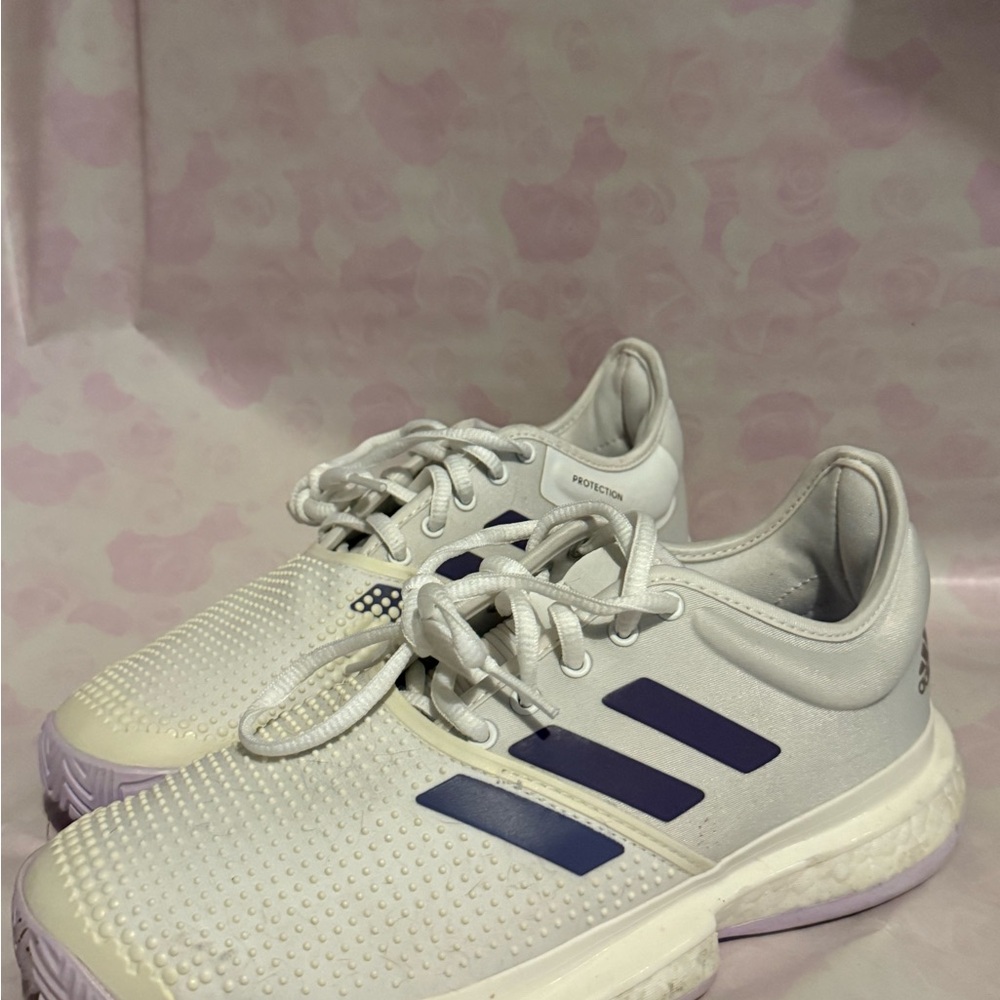 Adidas White and Purple Athletic Shoes